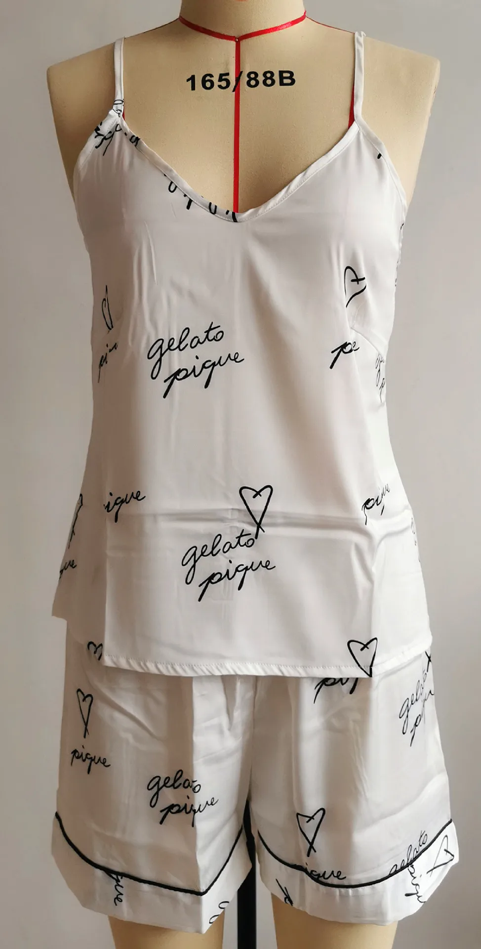 

Silky Satin Pajamas Set Lady Sleepwear 2PCS Strap Top&Shorts Soft Nightwear Print Intimate Lingerie Casual Nightgown Pijamas