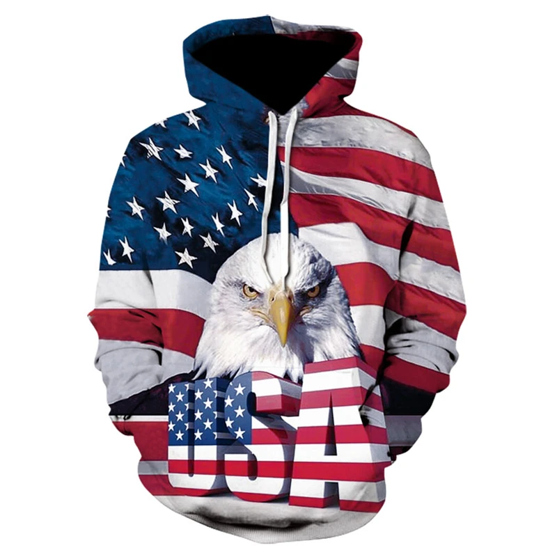 

Spring and Autumn New Hoodie Men's Casual Spring and Autumn Thin 3D American Flag Eagle Pattern Fashion Men's Sweatshirt Men