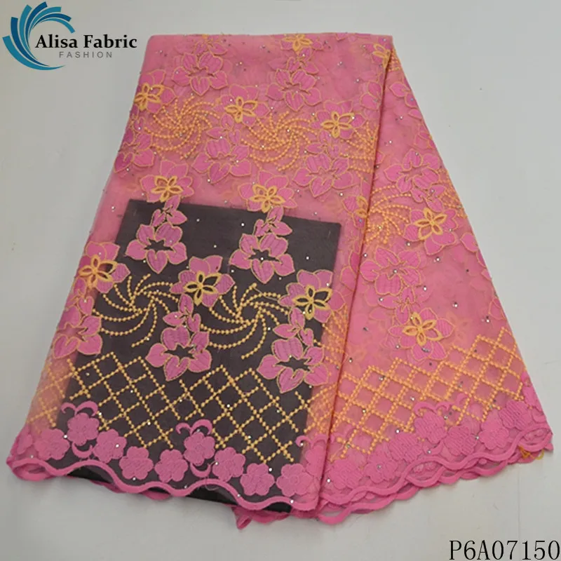 Alisa розовая африканская сетчатая кружевная ткань 2020 Высококачественная вышивка