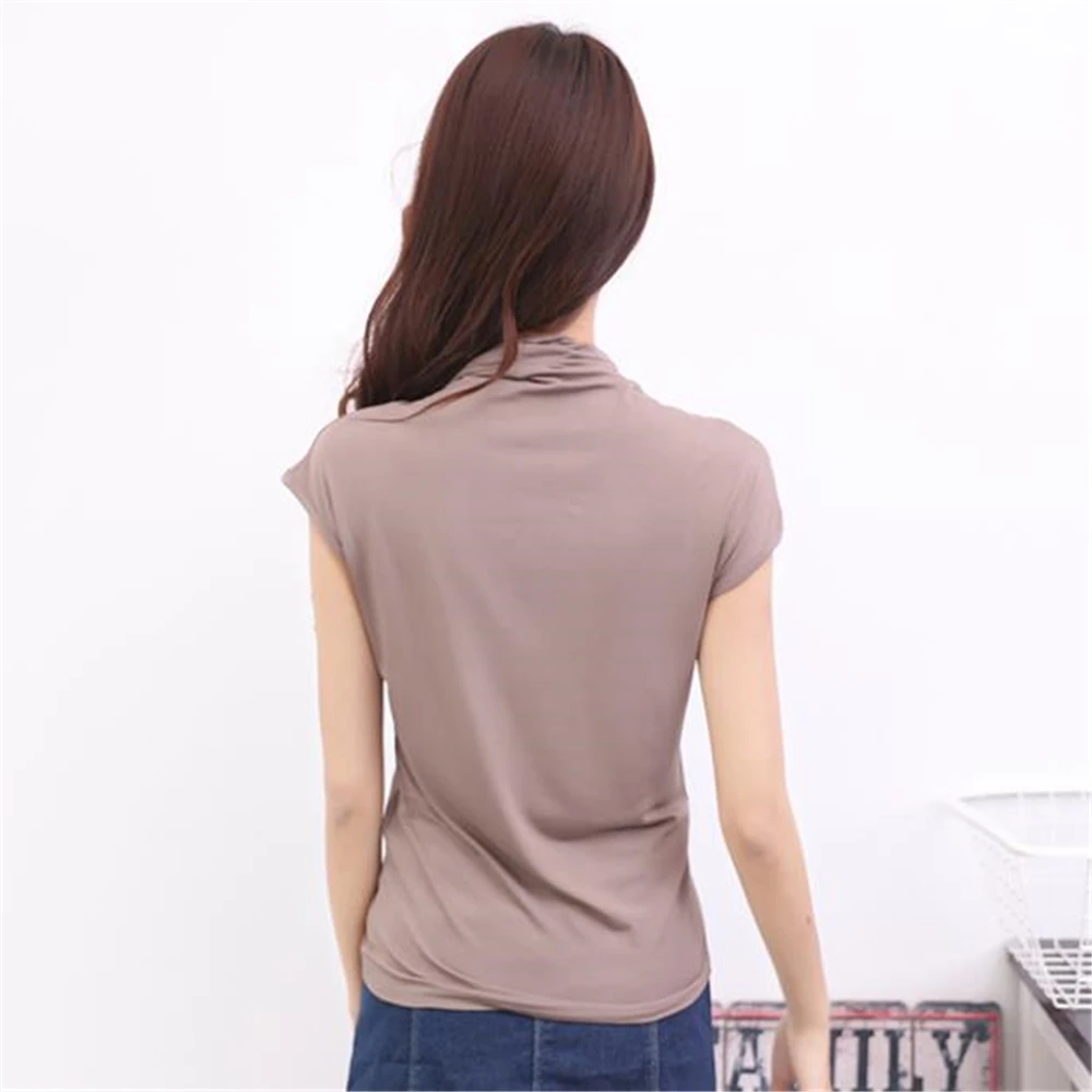Женская Летняя короткая однотонная водолазка тонкие свободные хлопковые