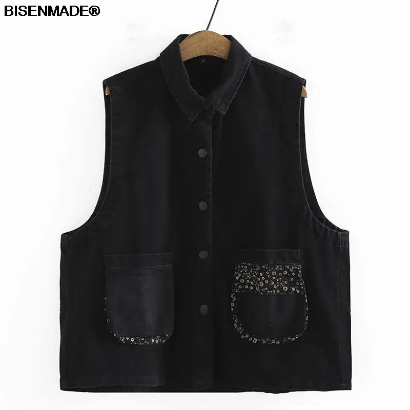 

Women Clothing Sleeveless Vests Plus Size 2021 Autumn Winter Outerwear New Jacket Casual Two Pockets Print Female Waistcoat
