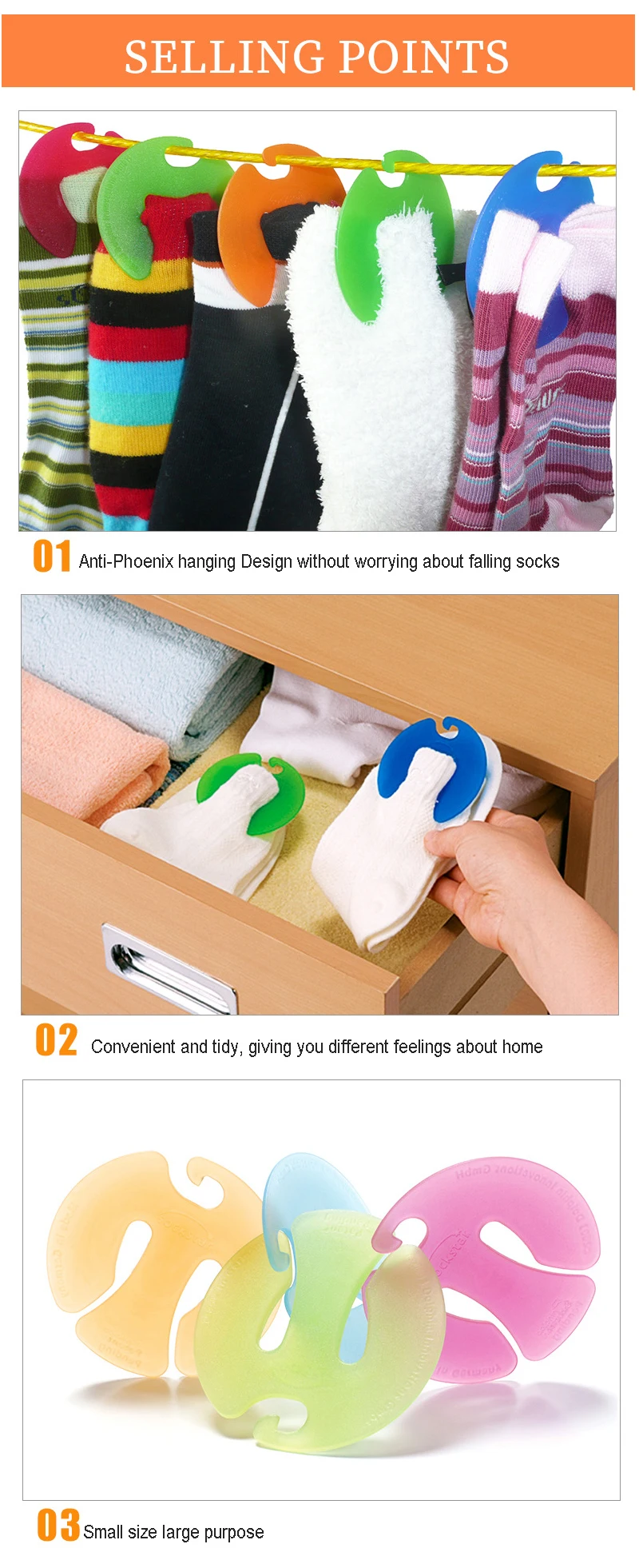 

Socks Clip Multifunctional Home Storage Products Convenient and practicalColorful Sock Organizers Sorters Holders 6 Pieces