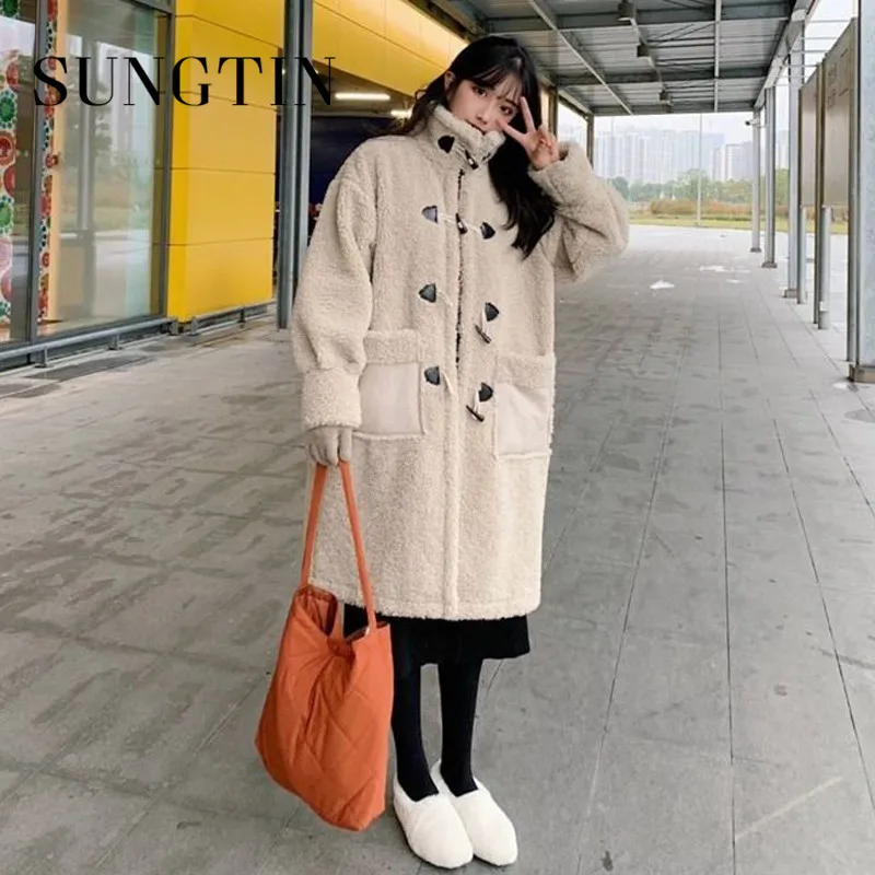 Пальто Sungtin из искусственного меха ягненка с длинным рукавом Корейская сольфа