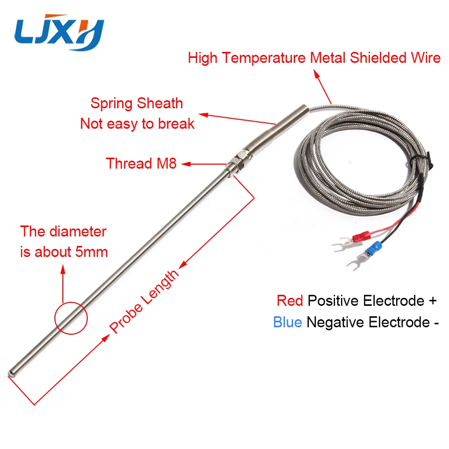 LJXH 5mm Dia 50~200mm Probe Type K-type Thermocouple with Temperature Sensing Cable Sensor Shielded Wire | Бытовая техника