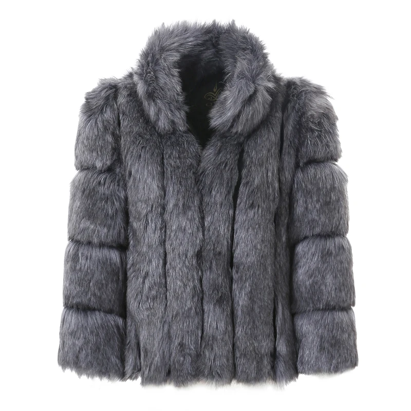 Пальто из искусственного меха с рукавом 3/4 и меховым воротником Утепленные