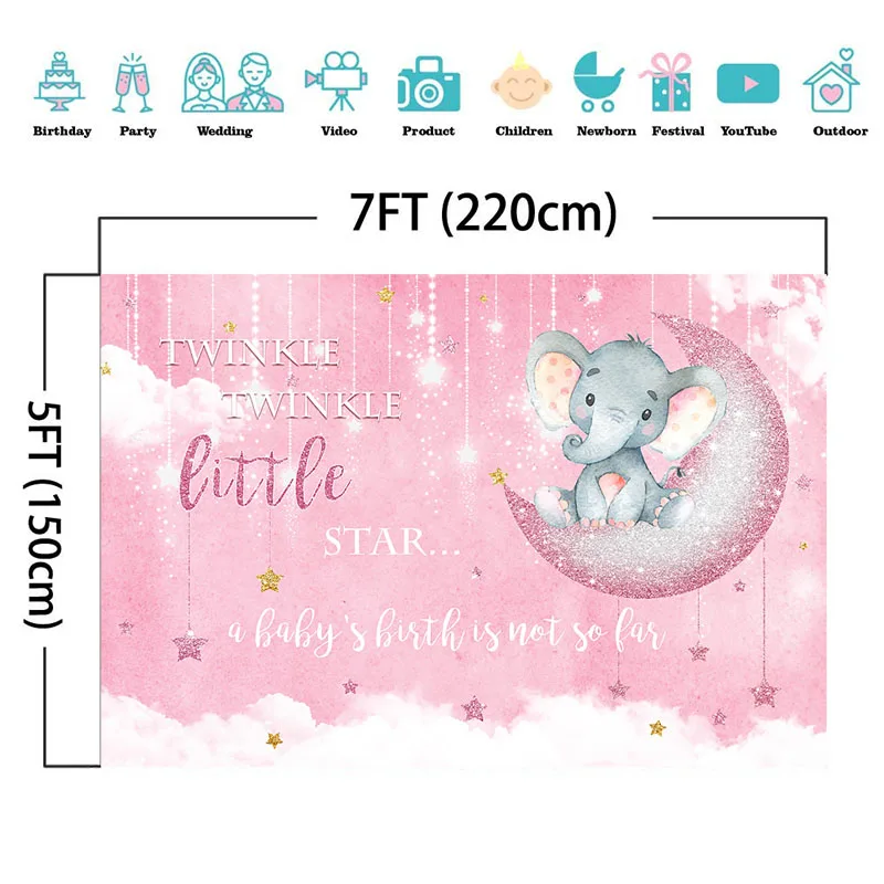 MOCSICKA милый слон детский душ фон мигающая звезда розового золота Луна для