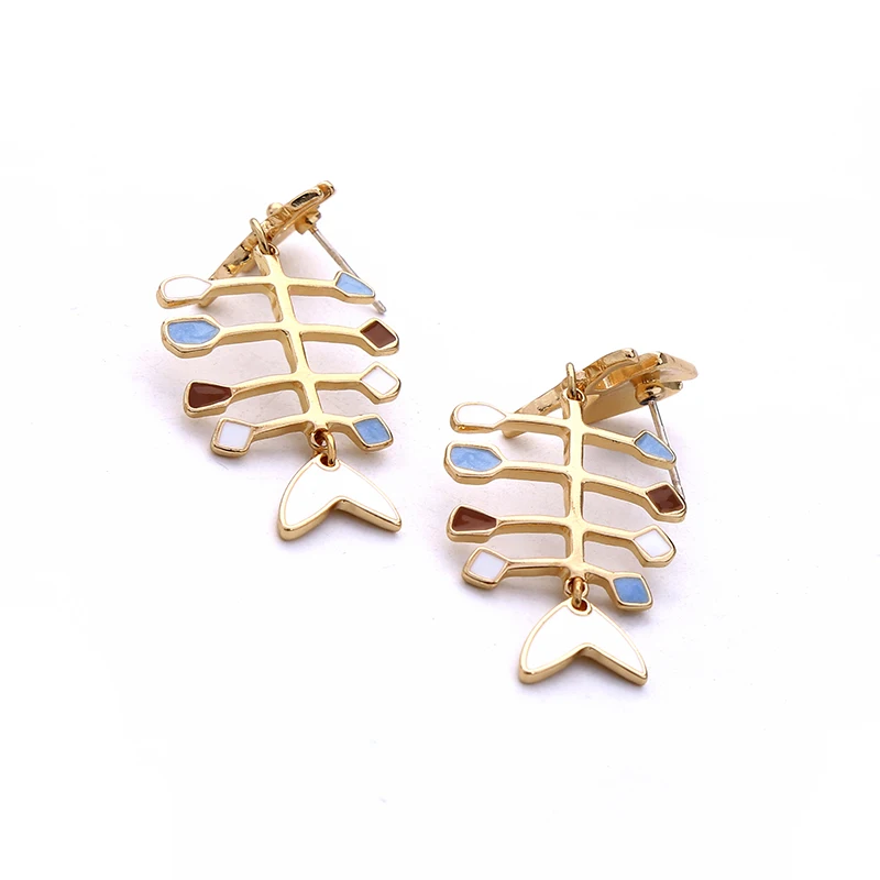 

kissme Women Earrings Unique Multicolor Enamel Fishbone Stud Earrings Party Gifts Gold Color Fashion Jewelry Accessories