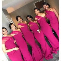 2019 sheath bridesmaid dresses cheap one shoulder sweep train wedding party gowns formal gowns maid of honor dress