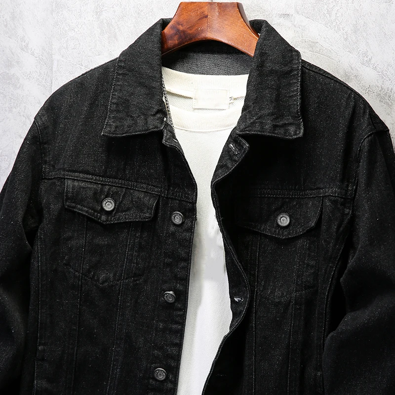 Мужская джинсовая куртка известного бренда однотонная черная Повседневная