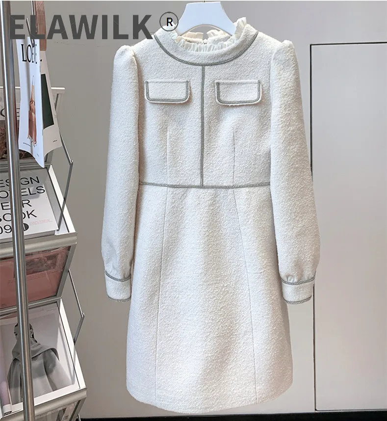 

Spring Autumn France Style Women's High quality long sleeves diamonds Tweed dress B500