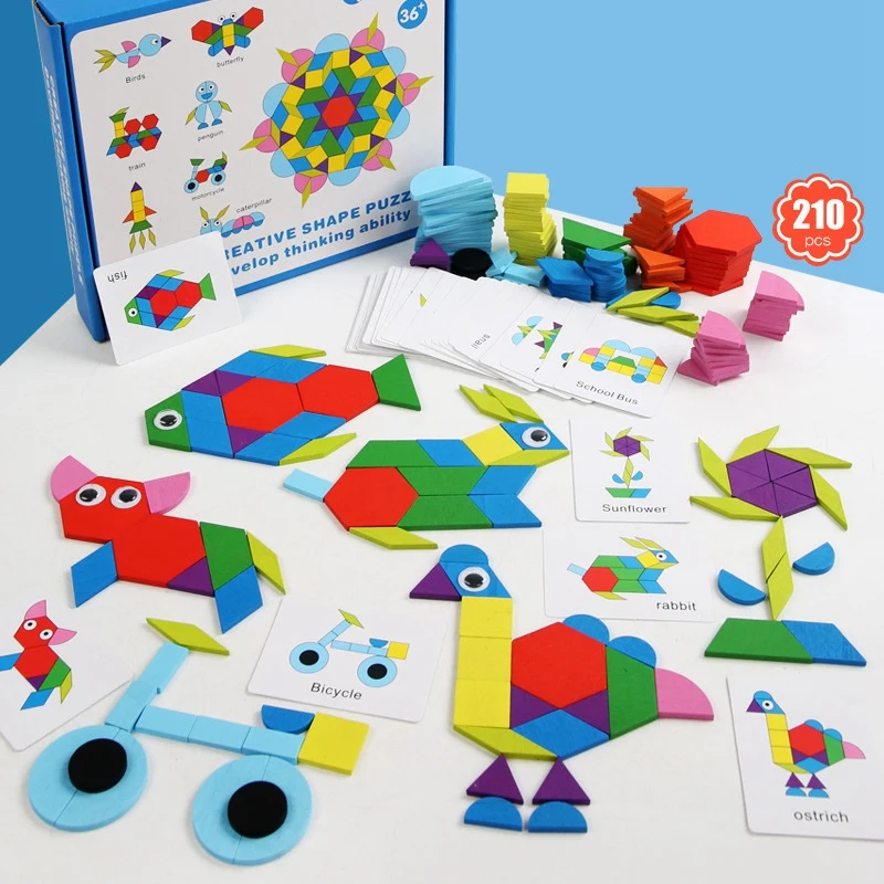 

Wooden Pattern Blocks Jigsaw Puzzle Sorting and Stacking Games Educational Toys for Toddlers Kids Boys Girls
