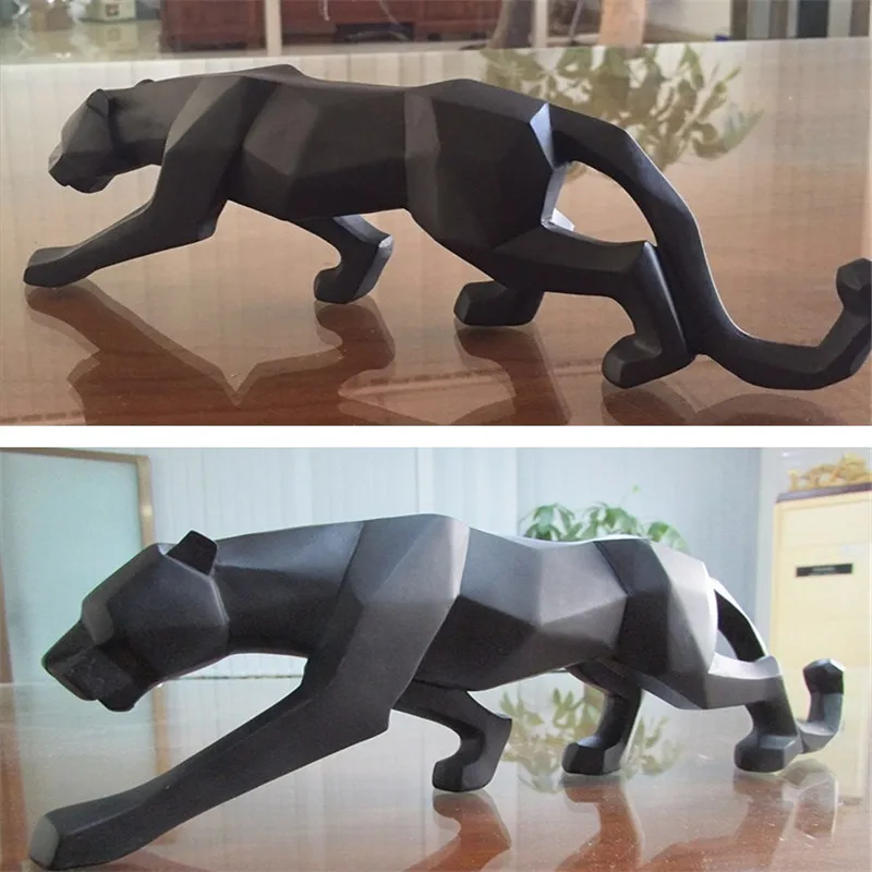 

New Modern 2020 Leopard Statue Figurine Abstract Geometric Style Resin Panther Animal Large Ornament Home Decoration Accessories