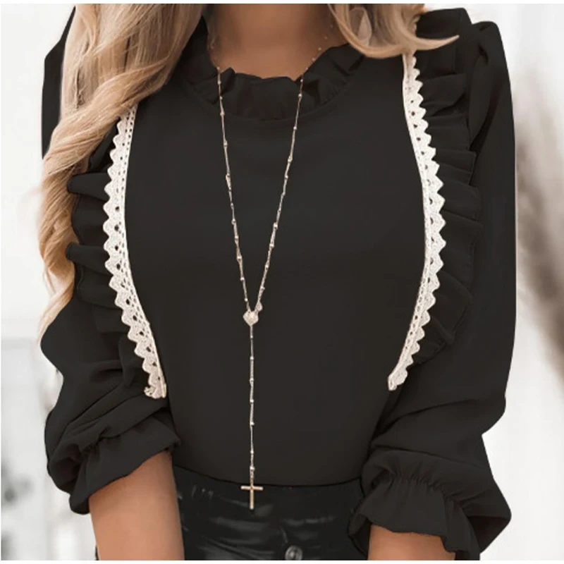 Новинка Элегантная черная блузка из искусственной кожи женская рубашка с