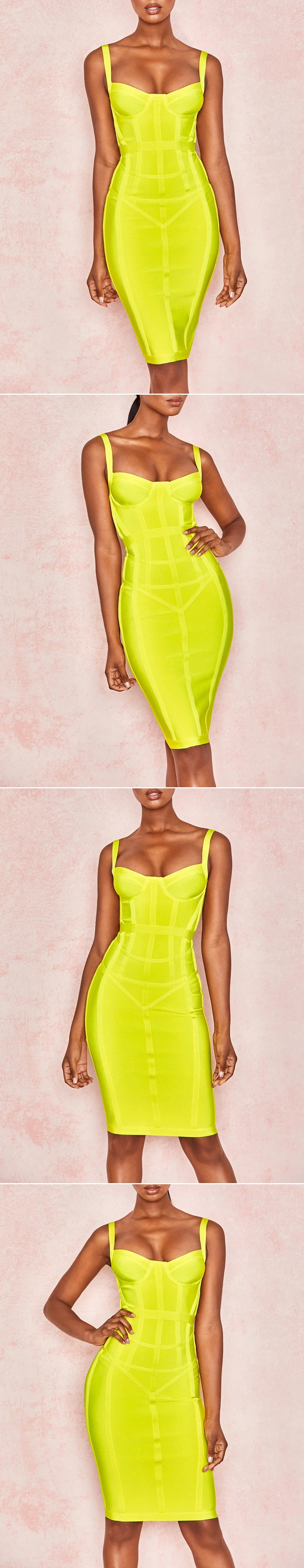 VC обтягивающее облегающее платье Vestidos новое поступление женское Полосатое неоновое желтое Бандажное платье из вискозы Сексуальные вечерние летние платья