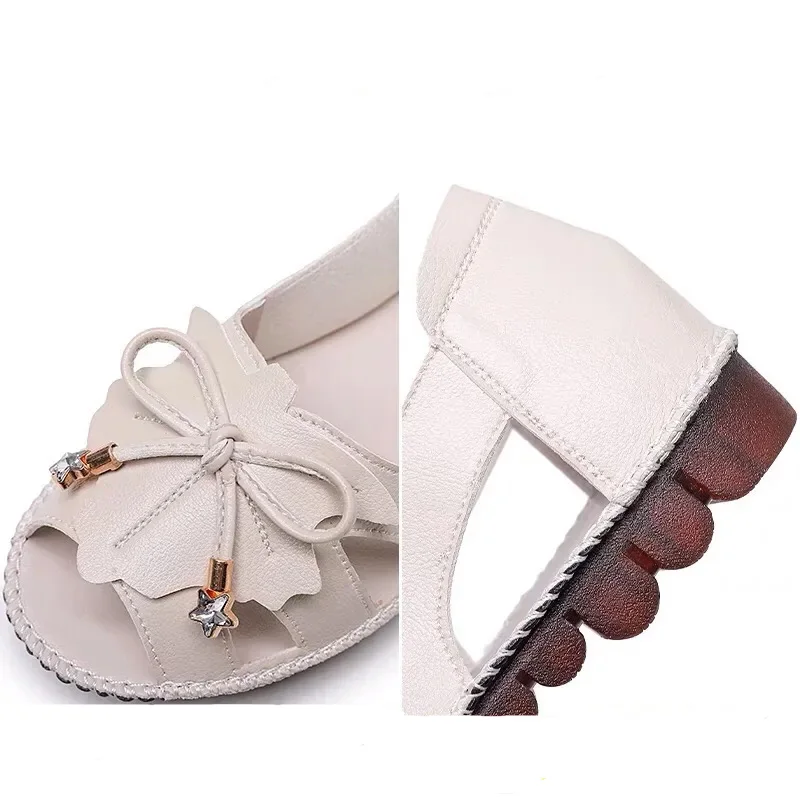 

Summer casual flats mother genuine leather shoes butterfly comfy loafers women flats fish mouth slides