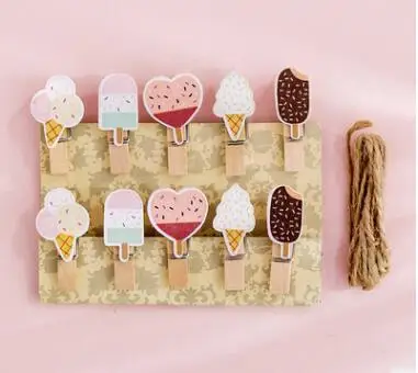 

10pcs/set Mini Cute Popsicle Wooden Clip Memo Paper Clips DIY Photo Decorate Stationery Supplies (ss-034)