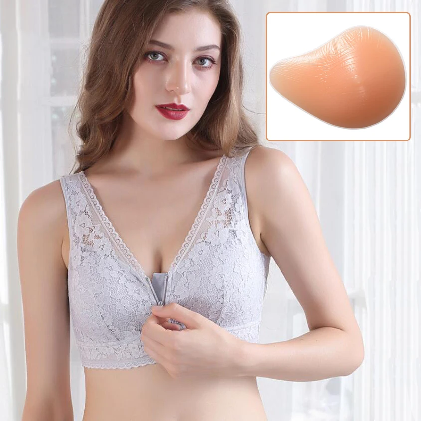 Силиконовый бюстгальтер для груди серый на молнии спереди мастэктомии с