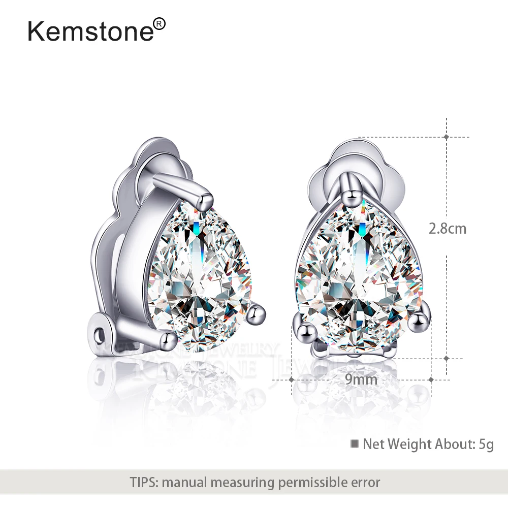 Kemstone Water Drop Pear Shape Blue White Zircon Rose Gold Silver Plated Women Clip Earrings Female Jewelry Gift | Украшения и