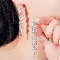 uilz new arrival three color leaves female carbic zircon long drop earrings women jewelry wedding active dangle style gifts