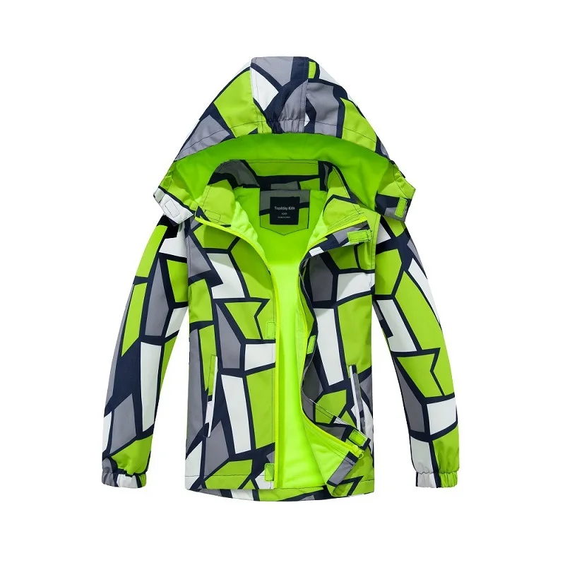 

Waterproof Girls Boys Rain Jacket Geometric Print Kids Outfits Fleece Child Coat Children Outerwear Spring Autumn 3-12 Years Old