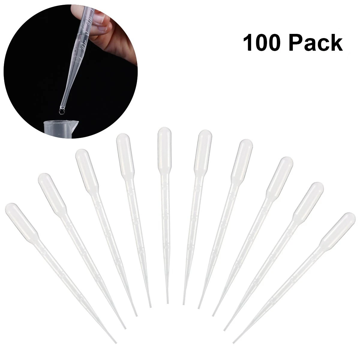 

100pcs 3ml Capacity Laboratory Tools Pipettes Plastic Disposable Graduated Transfer Pipettes Eye Dropper Transparent Pipettes