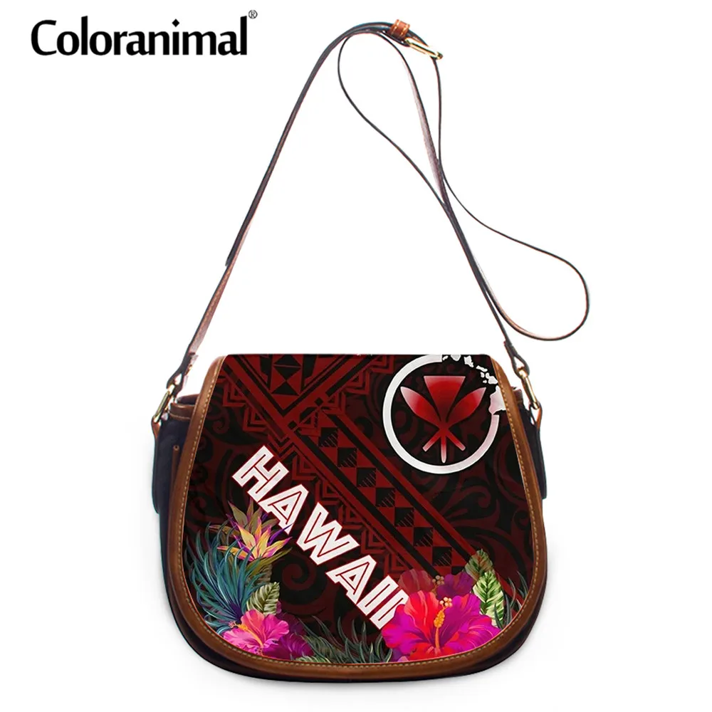 

Coloranimal Kanaka Maoli With Hibiscus Polynesian Printed Shoulder Bag for Women Small Crossbody Bag PU Handbag Bolsa With Hasp