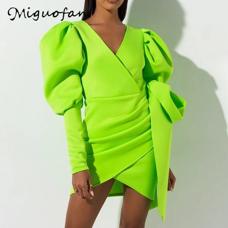 Женское платье с запахом v образным вырезом и длинным рукавом|Женские платья| |