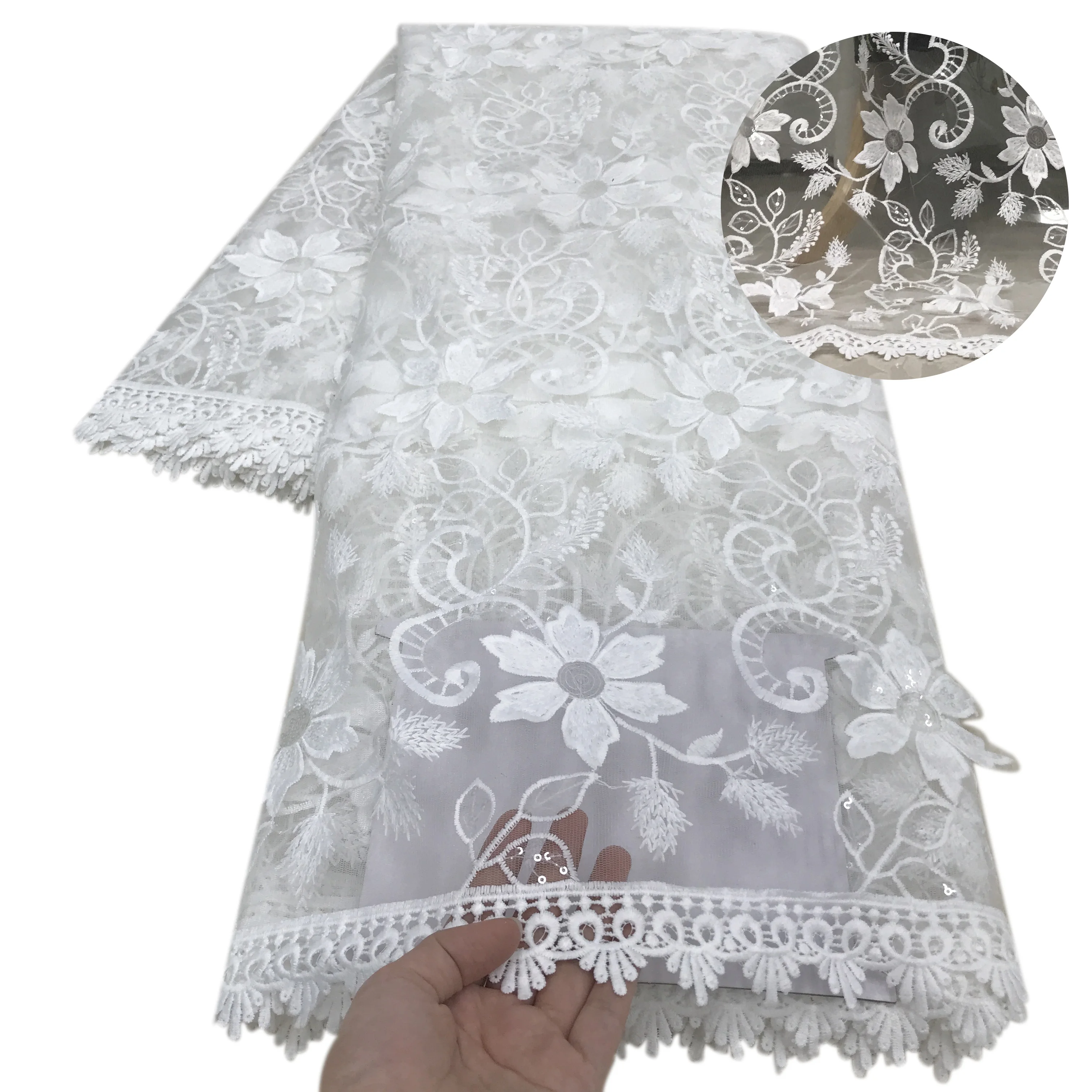 3D цветок Французский красный кружево нигерийская кружевная ткань Высокое