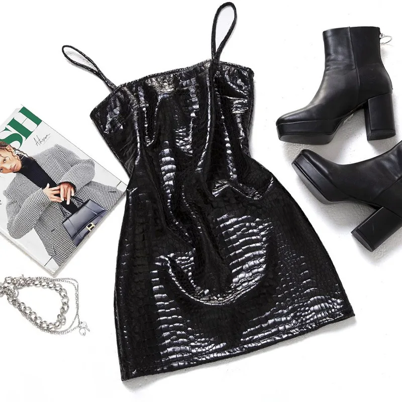 2020 Новое поступление сексуальное облегающее платье из искусственной кожи с