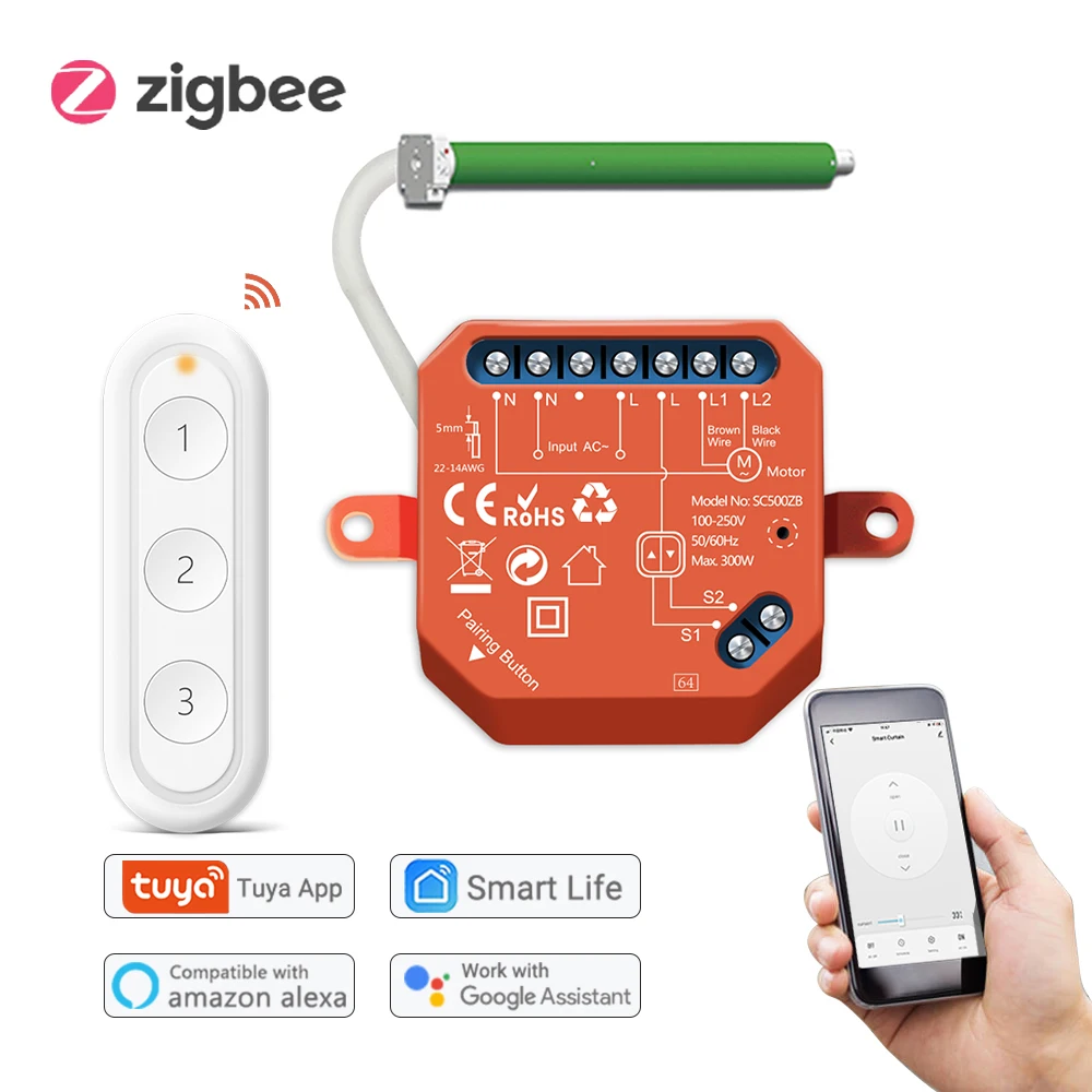 Zigbee 3,0 модуль переключателя штор для жалюзи с жалюзи мотором совместим с Tuya Умный домашний помощник Alexa Zigbee2MQTT - изображение