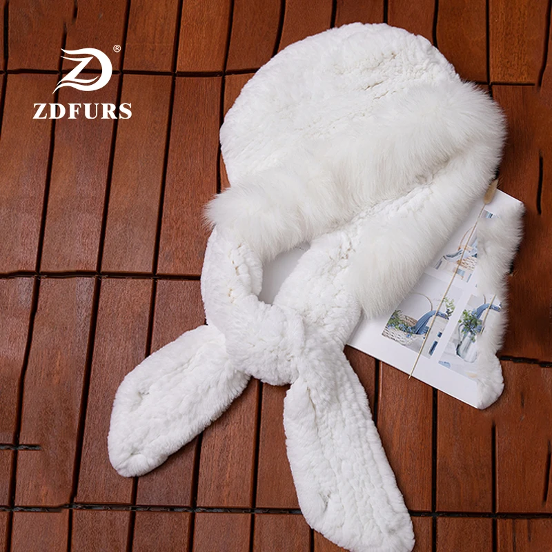 ZDFURS* новые женские шарфы из кроличьего меха с серебристой лисой, меховые полоски, зимняя теплая меховая шапка, шарф, мода для девочек, русский Снег