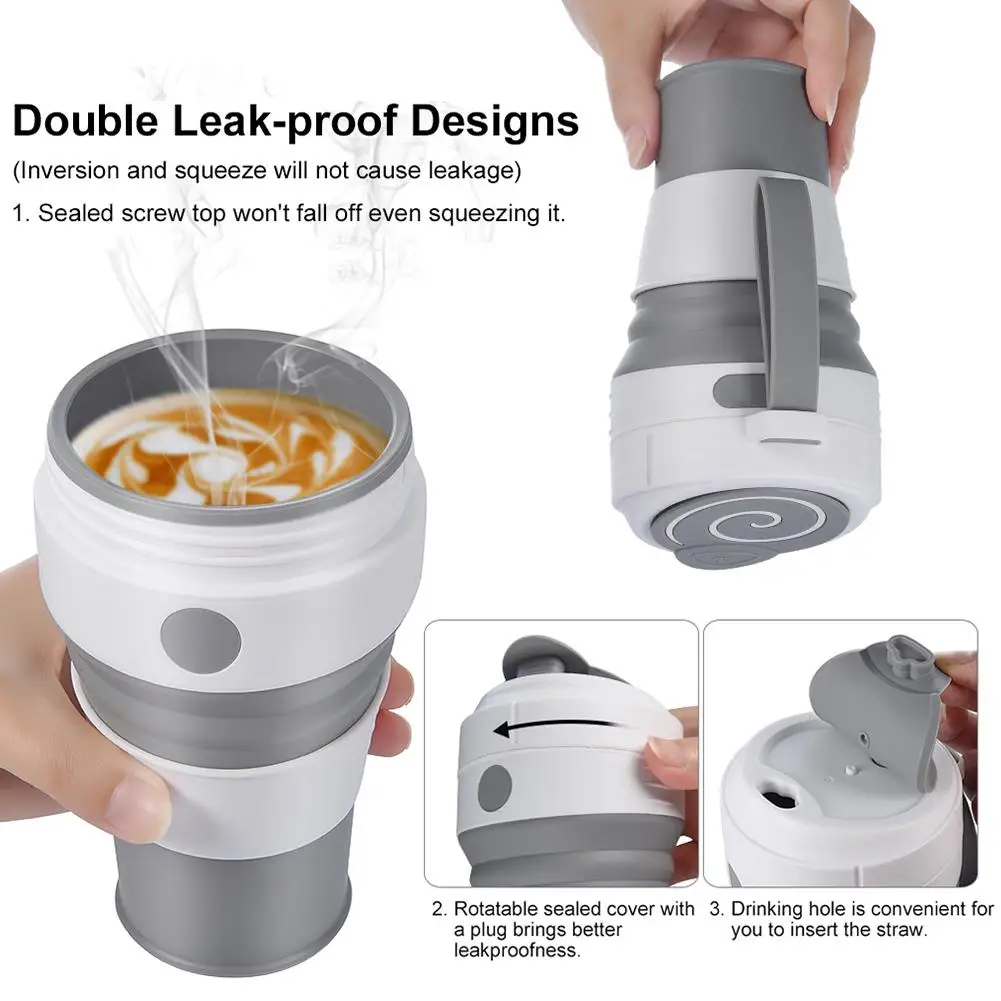 Трехкомпонентная 450 мл силиконовая композитная кружка для путешествий Складная