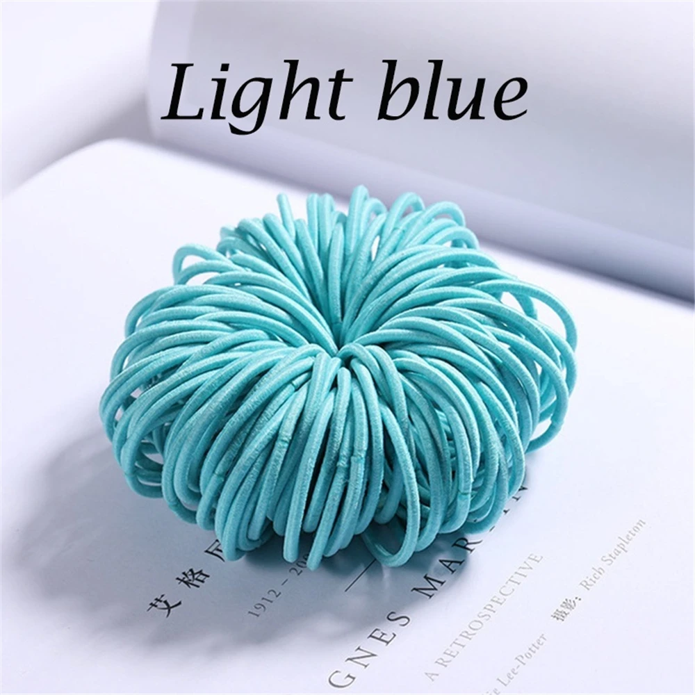 light blue Новинка 100 шт./лот, нейлоновые резинки ярких цветов 3 см для девочек, безопасные эластичные резинки для волос для детей, держатель для хвоста, детские аксессуары для волос - Цвет: light blue
