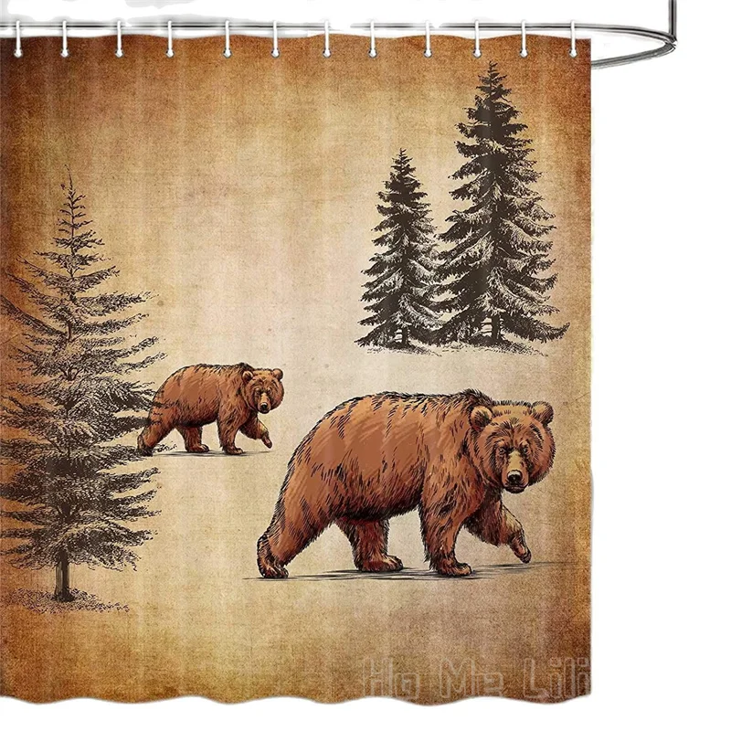 

Cabin Bears With Pine Tree By Ho Me Lili Shower Curtain Wild Animals In Forest Rustic Lodge Set With Hooks