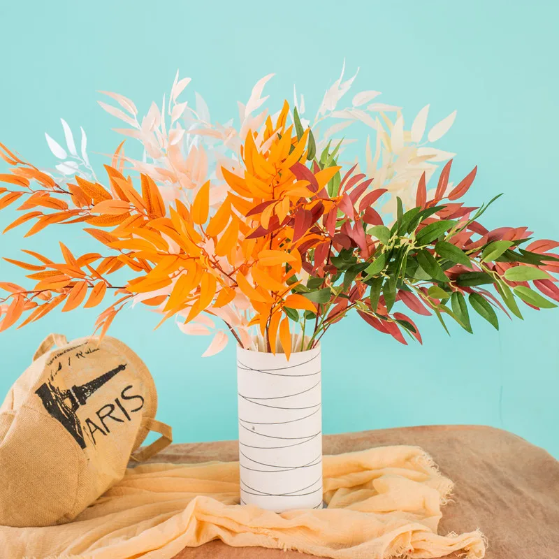 

Artificial Silk Willow Leaves Long Branch Fake Plant DIY Faux Bouquet Artificial Foliage for Wedding Home Party Decoration xx153
