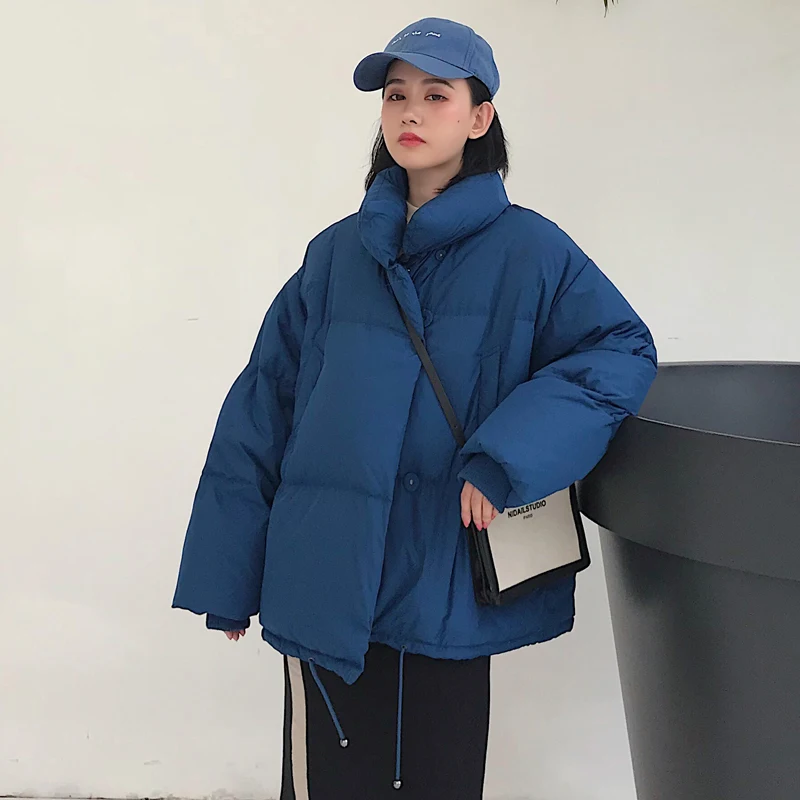 2020 Winter Jacket Stand Collar Solid Color Short Down Jacket Loose Warm Button Short Parker Casual Fashion Simple Ladies Coat