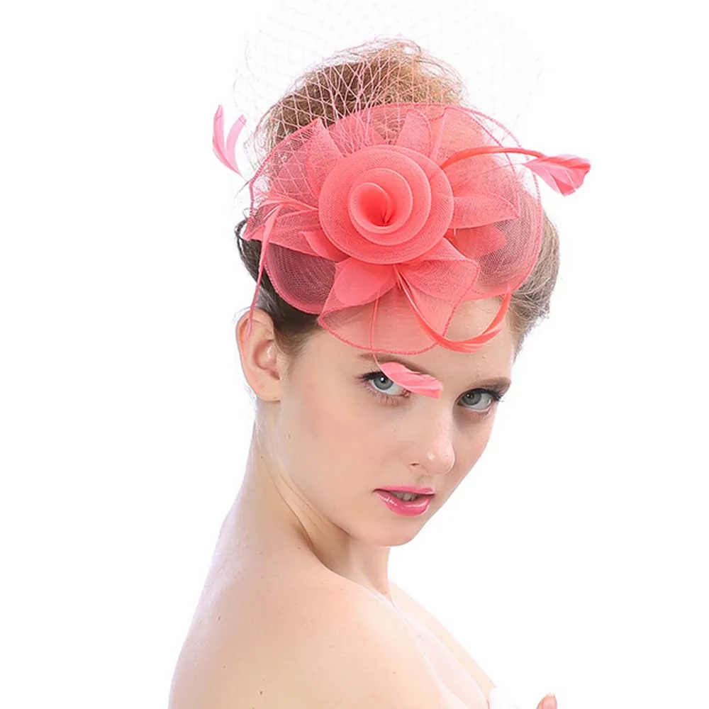 Женская шляпка с перьями элегантная кружевная для свадьбы и вечеринки сетчатыми