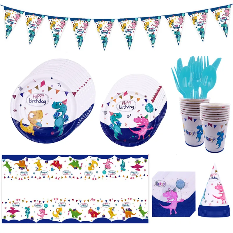 Одноразовые украшения для дней рождения динозавра посуда вечеринок динозавр