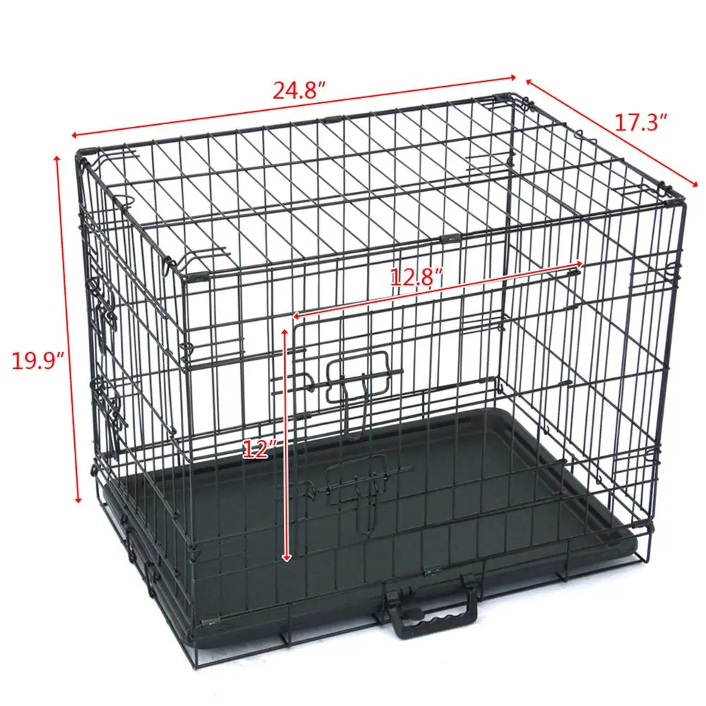 

Pet Dog Cage House Solid Crate Double-Door Kennel Collapsible Easy Install 24 inch Dog House for Small Large Dog Metal Playpen