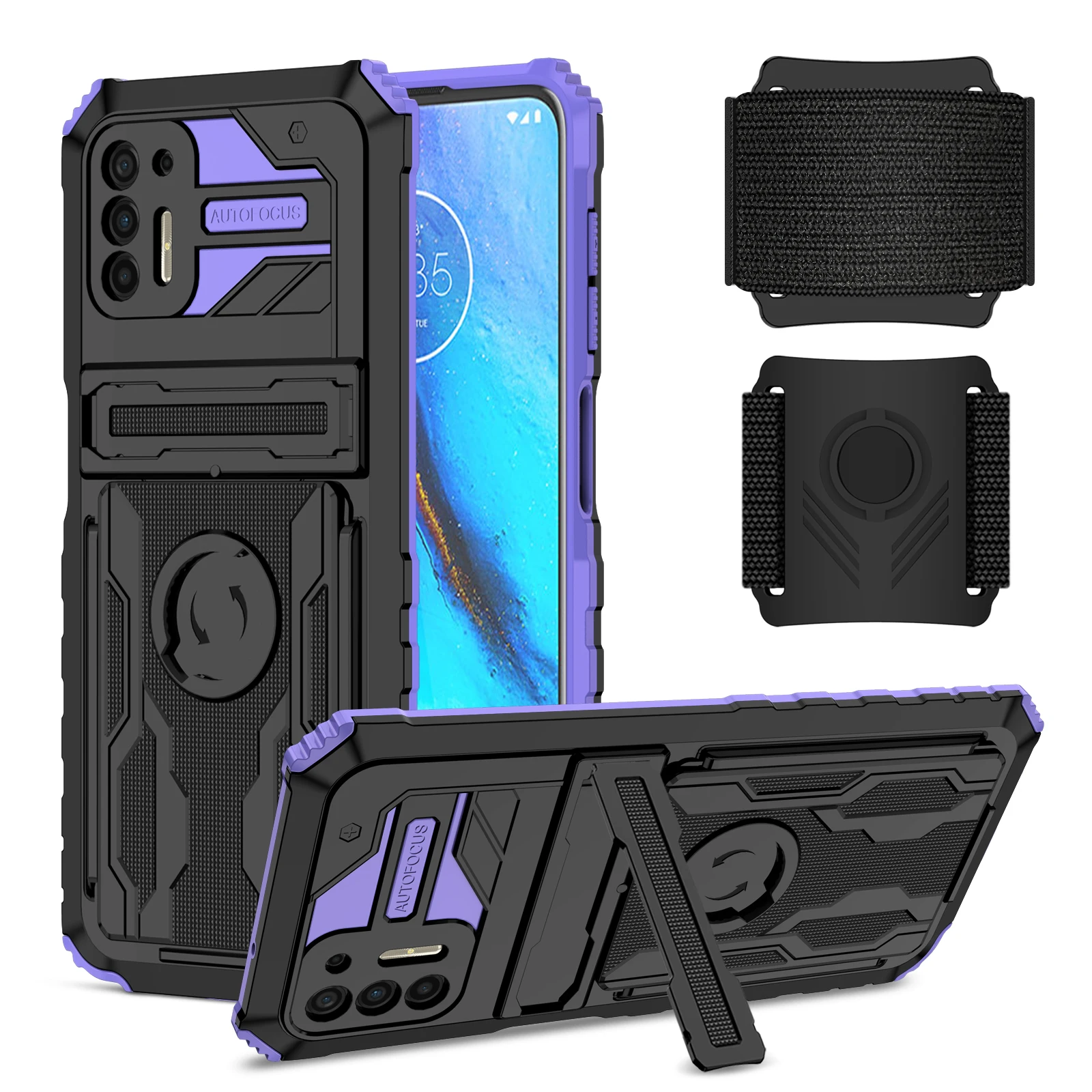 

Phone Case For Motorola Moto G30 G G9 G10 G20 Plus Stylus Power 2021 5G Shockproof Armor Wristband Card Package Stand Back Cover