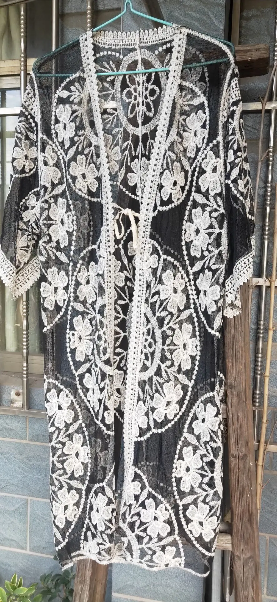 

Black Floral Embroidery Lace Beach Cover Up Cardigans Women Long Sleeve Bikini Swimwear Sarong Beachwear Dress Plage Tunics Lady