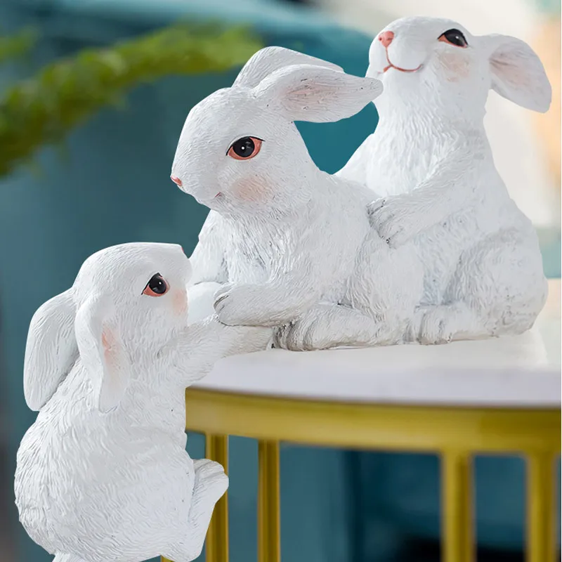 Creative cute rabbit animal ornaments resin figurines desktop fairy tale garden easter home decoration accessories |