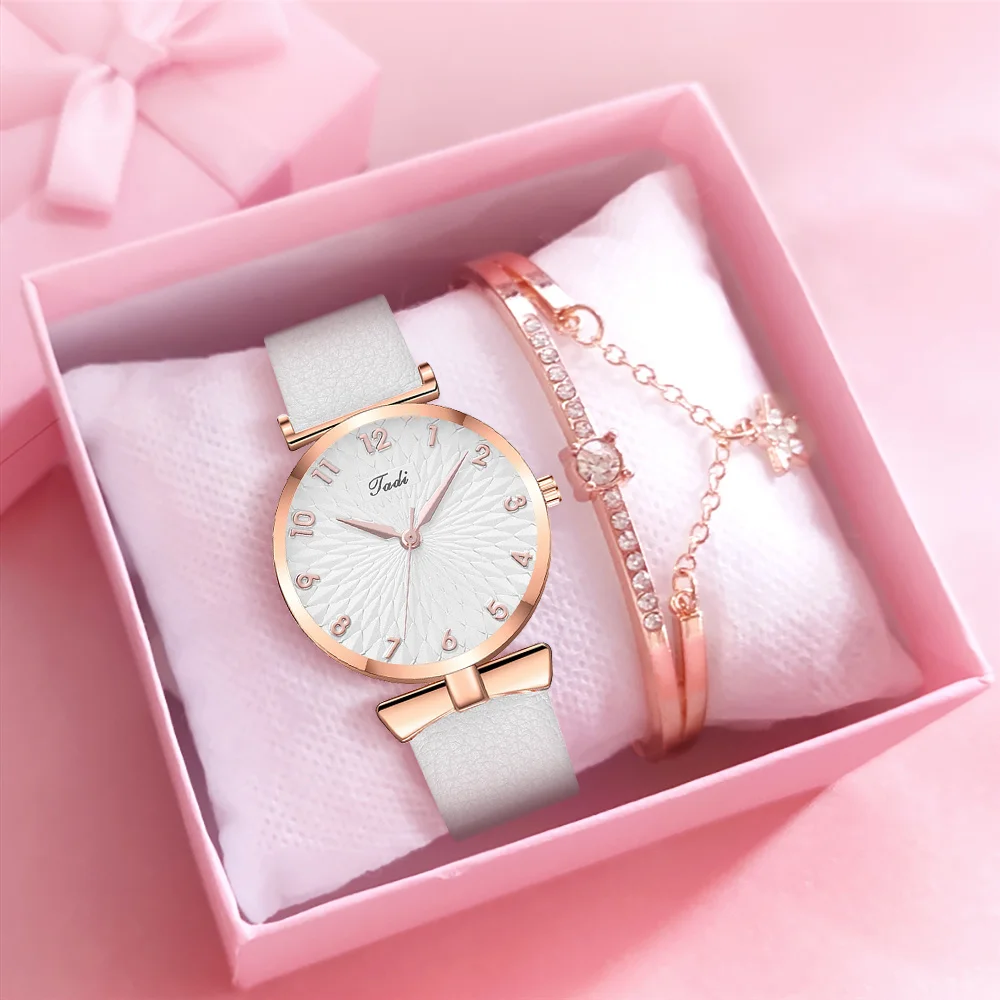 【Watch+Bracelet】Women Watch Bracelet Set Arabic Numbers Quartz Luxury Ladies Leather Strap Wristwatches Relogio Feminino | Наручные