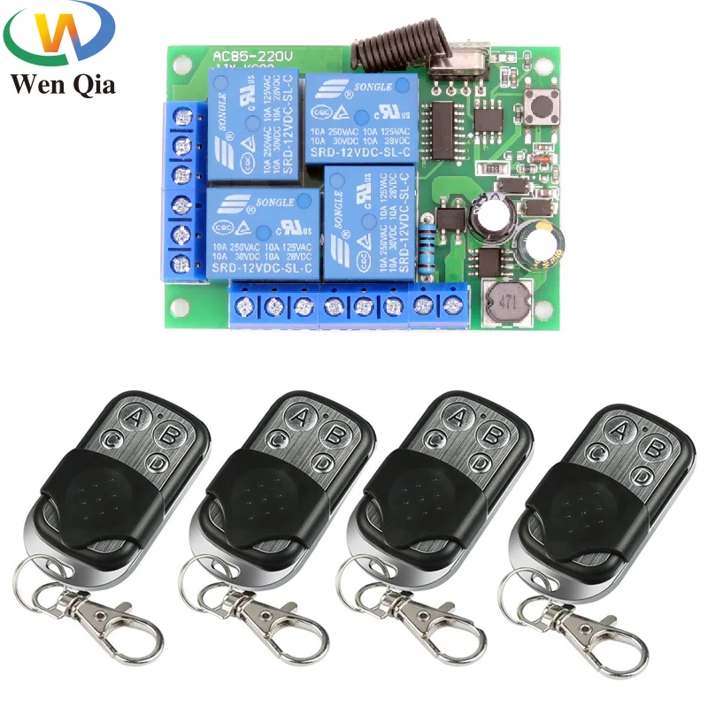 

AC 85V~220V 10Amp 2200W 4CH Remote Control Switch Wireless Receiver Relay Module for rf 433MHz Remote Garage\ Light\ LED Switch