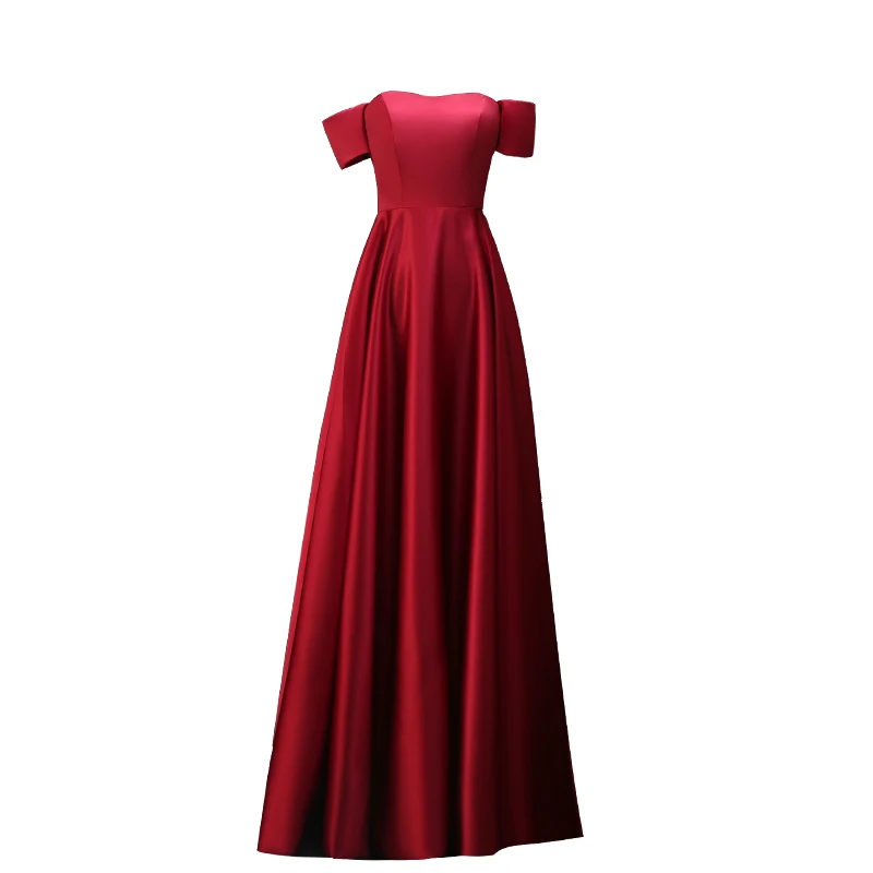 

Bridal Toast Women Off Shoulder Banquet Red Evening Dress Long Slim Chineses Wedding Party Cheongsam
