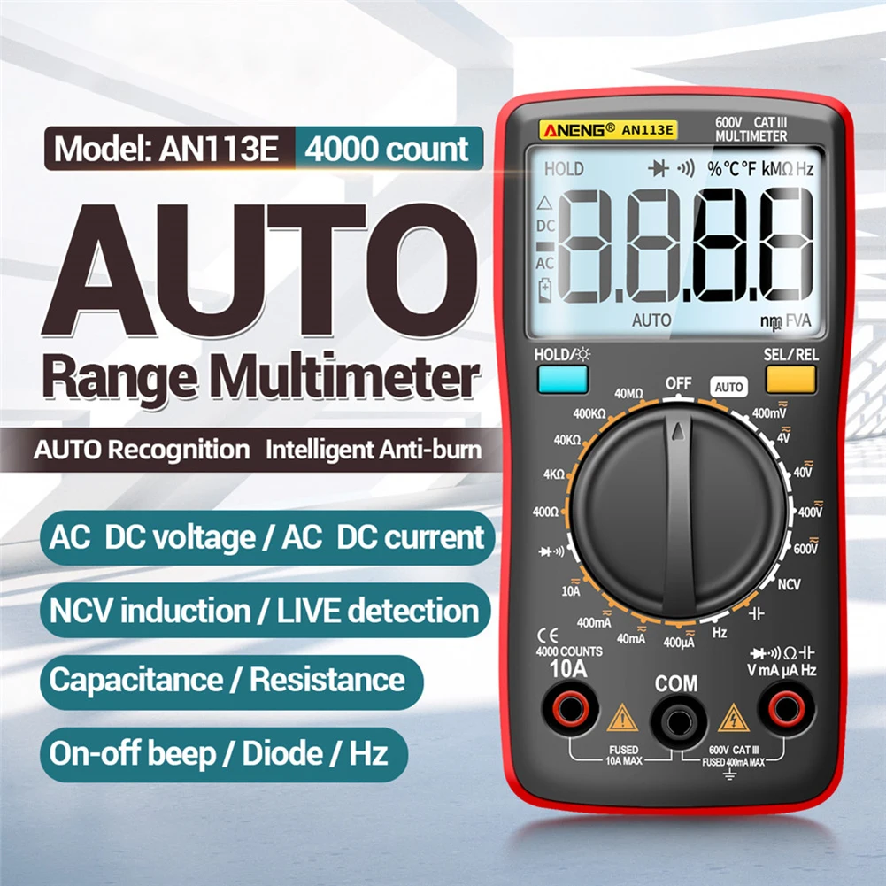 

ANENG AN113E 4000 Counts Digital Multimeter AC DC Volt Voltmeter Ammeter Ohm Voltage Current Resistance Frequency Meter
