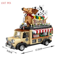 classical creative city hot dog vans truck vehicle disneyland model car figures bricks mini building blocks toys for child gift