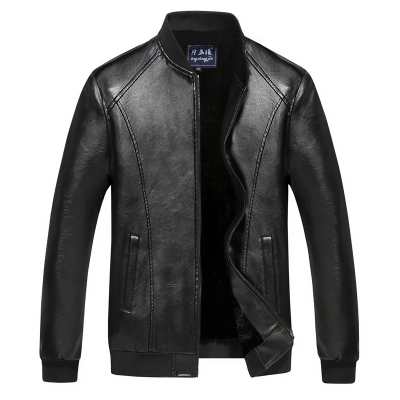 Новинка Осень зима 2019 мужская кожаная куртка с воротником стойкой бархатная