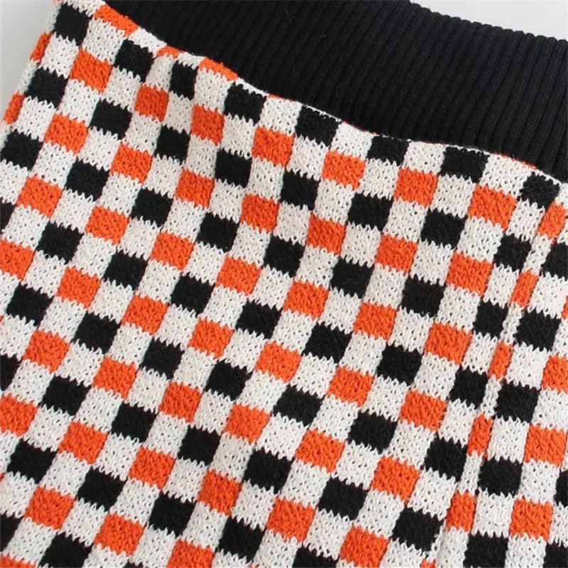 

Spring Za 2021 Red knitted Shorts Woman Vintage Jacquard Plaid Women's Shorts Casual High Waist Short Pants Woman Summer