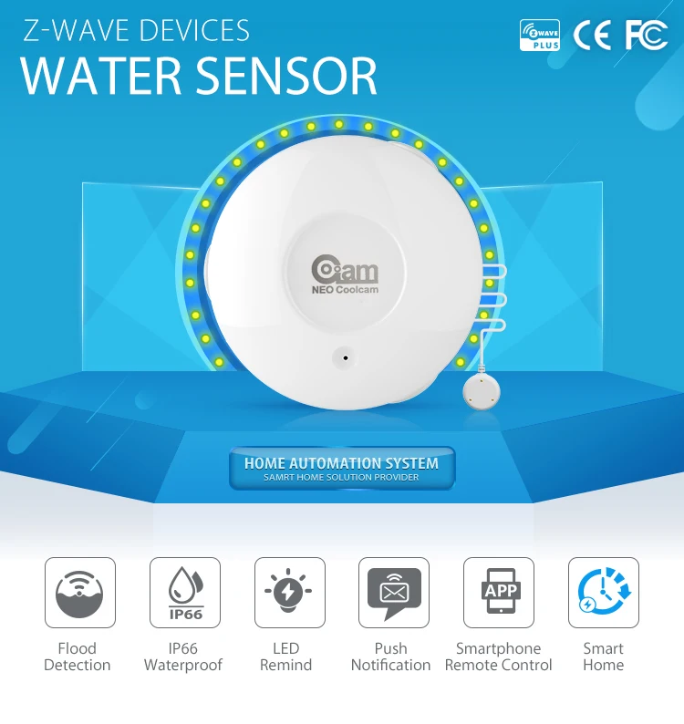 НЕО COOLCAM NAS-WS02Z Z волна Наводнение утечки воды датчик Z-wave датчик сигнализации система домашней автоматизации